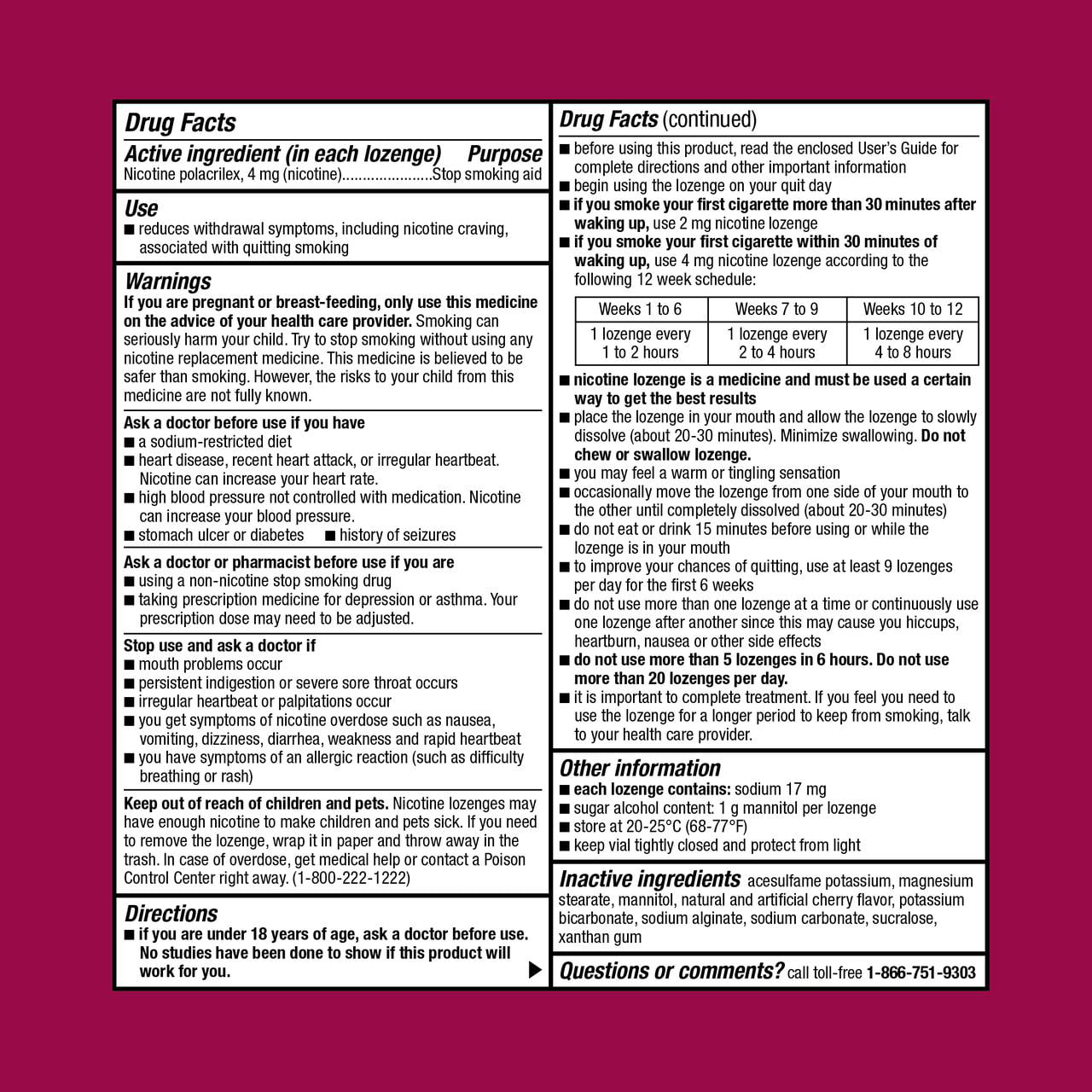 Equate Cherry Nicotine Lozenges, 4mg, 108 Count