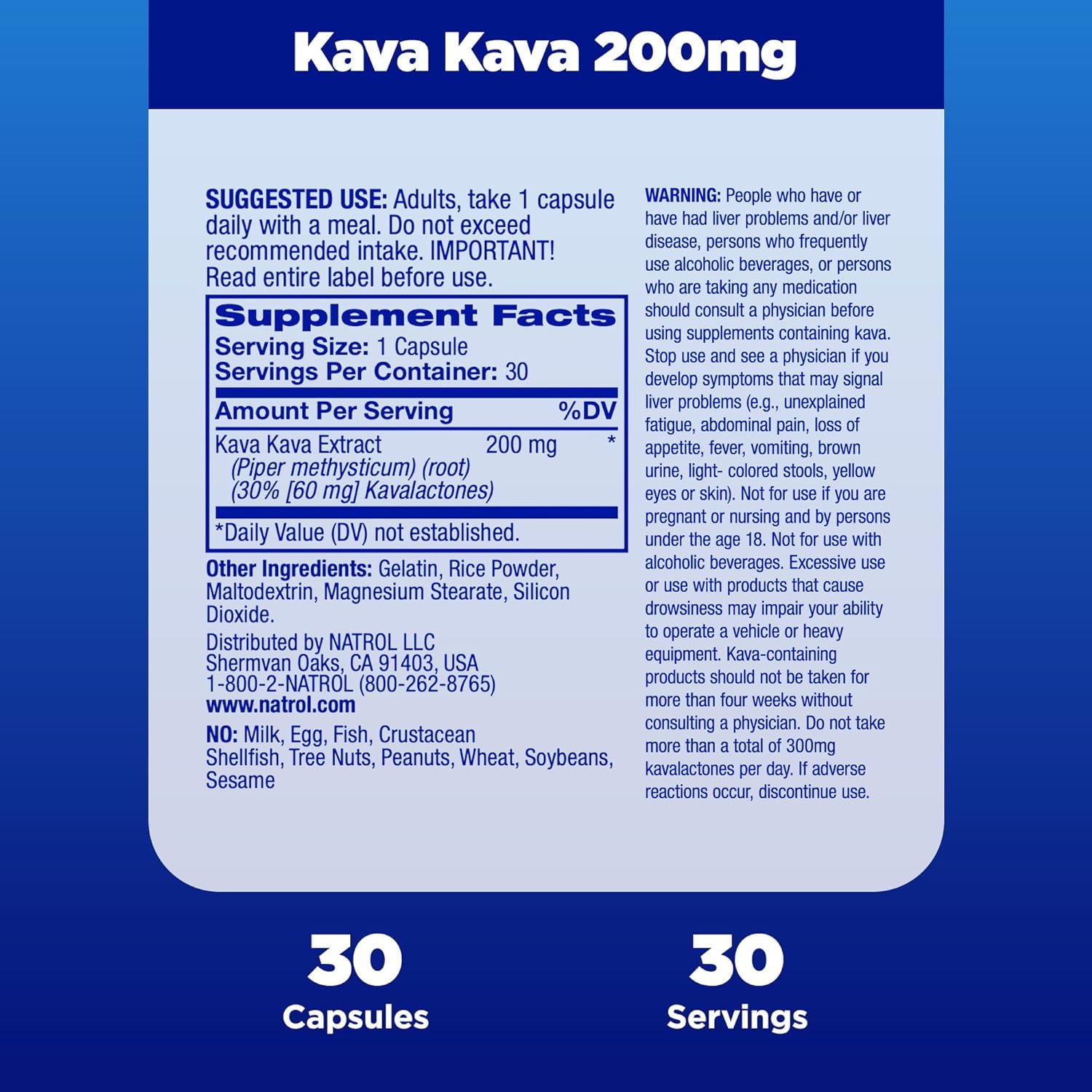 Natrol Kava Kava Capsules 200mg, 30 Count