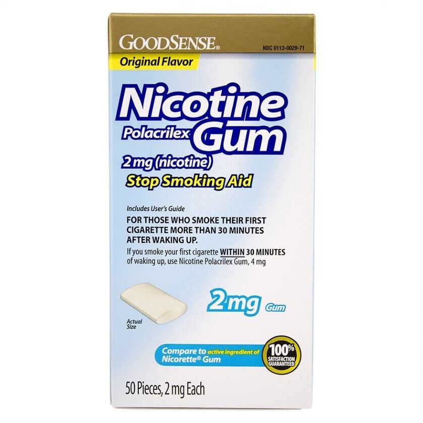 GoodSense Nicotine Gum 2mg, Original Non-Coated, 100 Ct
