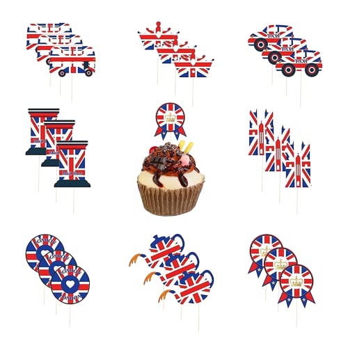 Union Jack King's Coronation Cake Toppers - 24pcs