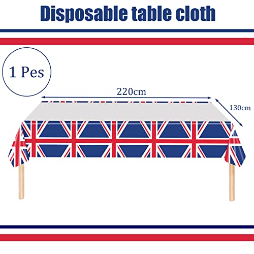 YAAVAAW 130*220cm King Charles III Coronation Decorations Tablecloth Union Jack Flag Plastic Tablecover,Great British UK Tablecloth for King Charles the Third Street Party,Union Jack Party Supplies