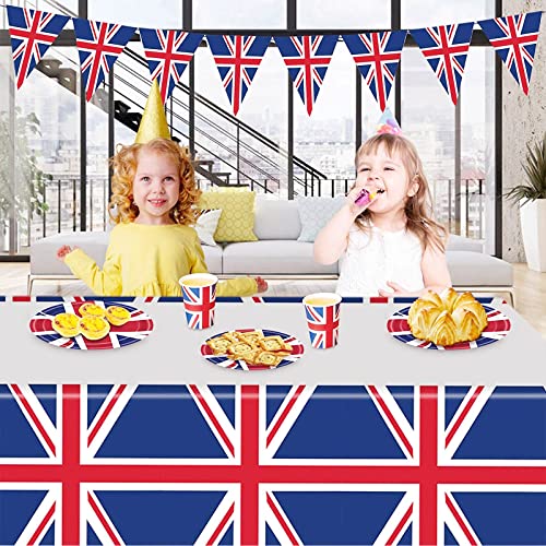 YAAVAAW 130*220cm King Charles III Coronation Decorations Tablecloth Union Jack Flag Plastic Tablecover,Great British UK Tablecloth for King Charles the Third Street Party,Union Jack Party Supplies