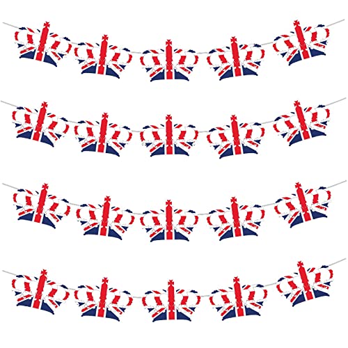 Kings Coronation Decorations, Union Jack Crowns Bunting 10m/32.8ft Ribbon with 20pcs Crowns Coronation Bunting Flag Garland for Coronation Party Decorations