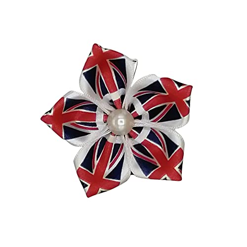 Union Jack Satin Ribbon Hair Clip with Flowers