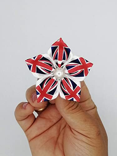 Union Jack Satin Ribbon Hair Clip with Flowers