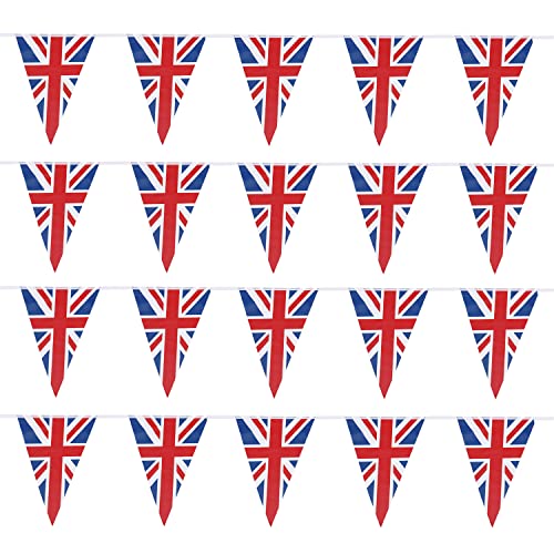 Fabric Union Jack Bunting Flag King Charles III,British Triangle Waterproof with 20 Flags Banners,19.6Ft Bunting for King Charles III Union Jack Coronation Souvenir Flag,Event Street Party Celebration