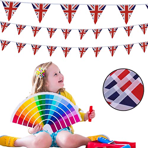 Fabric Union Jack Bunting Flag King Charles III,British Triangle Waterproof with 20 Flags Banners,19.6Ft Bunting for King Charles III Union Jack Coronation Souvenir Flag,Event Street Party Celebration