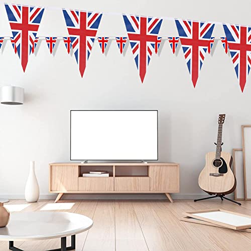 Fabric Union Jack Bunting Flag King Charles III,British Triangle Waterproof with 20 Flags Banners,19.6Ft Bunting for King Charles III Union Jack Coronation Souvenir Flag,Event Street Party Celebration