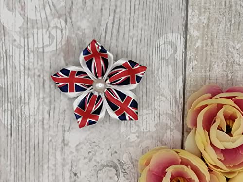 Union Jack Satin Ribbon Hair Clip with Flowers