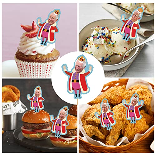 Runmeihe 24 PCS King Charles Cupcake Toppers, Coronation Decorations Cartoon Charles III Cake Topper, Kings Coronation Decorations for Coronation Party, Birthday Party, Wedding Party