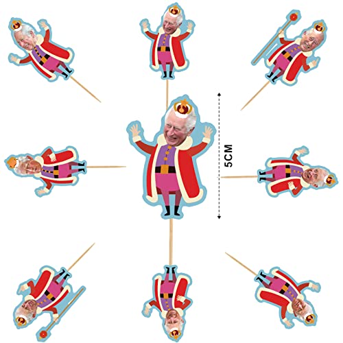 Runmeihe 24 PCS King Charles Cupcake Toppers, Coronation Decorations Cartoon Charles III Cake Topper, Kings Coronation Decorations for Coronation Party, Birthday Party, Wedding Party