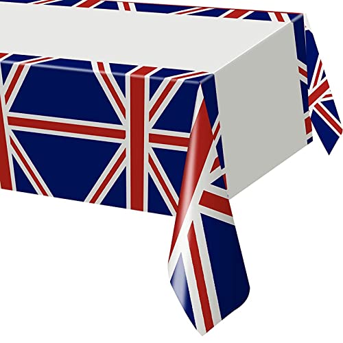 YAAVAAW 130*220cm King Charles III Coronation Decorations Tablecloth Union Jack Flag Plastic Tablecover,Great British UK Tablecloth for King Charles the Third Street Party,Union Jack Party Supplies