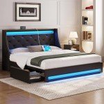 Rolanstar LED Bed Frame with Charging Station and Drawers