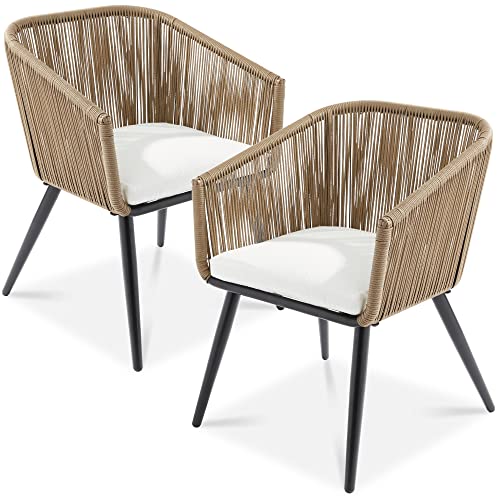Set of 2 Patio Dining Chairs - Woven Wicker Design
