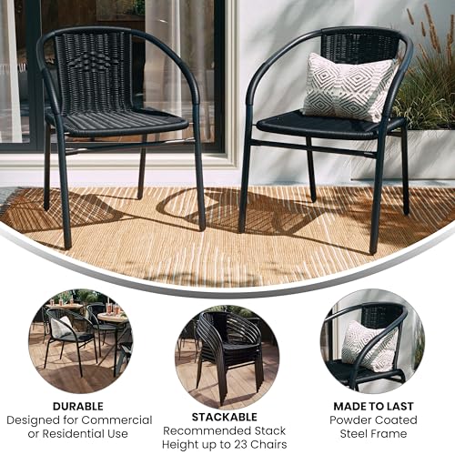 2 Pack Black Rattan Stack Chairs for Restaurants