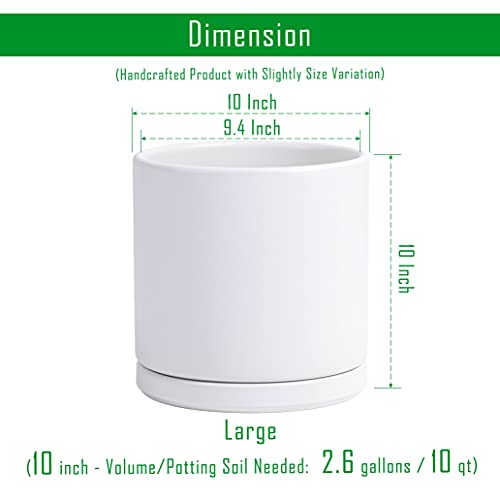 10" Ceramic Planter Pot & Saucer, Indoor/Outdoor, White