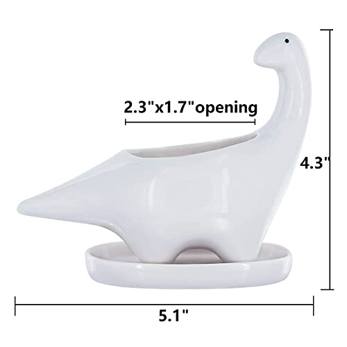 GeLive White Dinosaur Ceramic Succulent Planter, 5 Inch