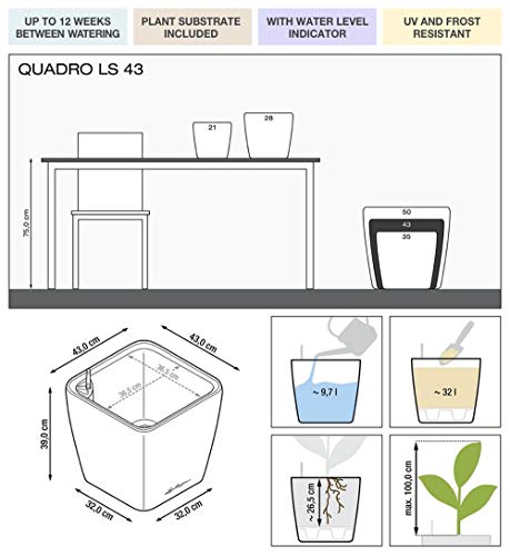 Lechuza Quadro LS 43 Self-Watering White Floor Planter