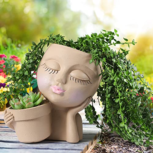 Double Flower Pots - Cute Resin Lady Face Planter