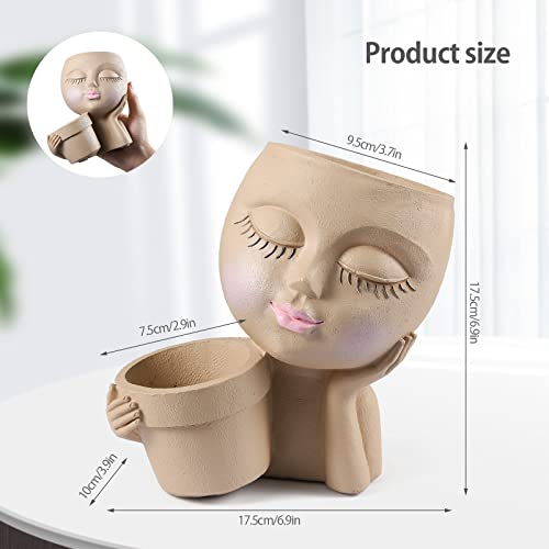 Double Flower Pots - Cute Resin Lady Face Planter