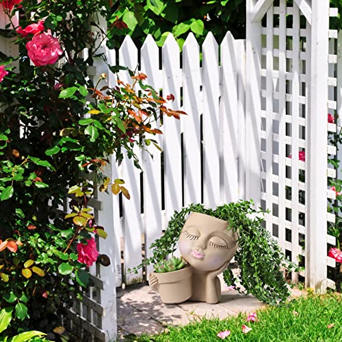 Double Flower Pots - Cute Resin Lady Face Planter
