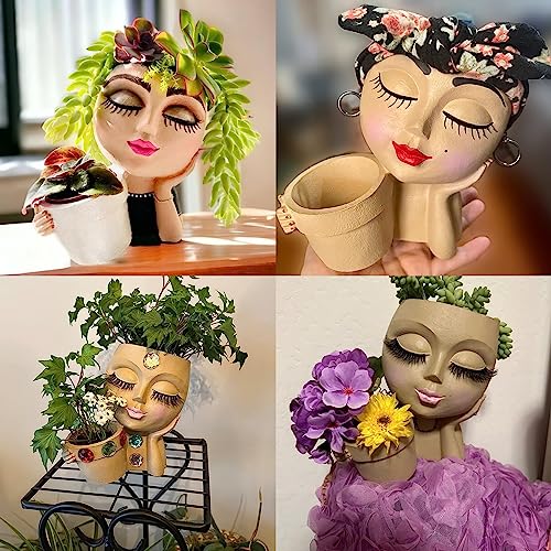 Double Flower Pots - Cute Resin Lady Face Planter