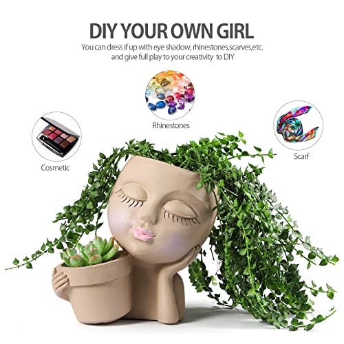 Double Flower Pots - Cute Resin Lady Face Planter