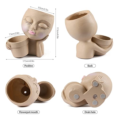 Double Flower Pots - Cute Resin Lady Face Planter
