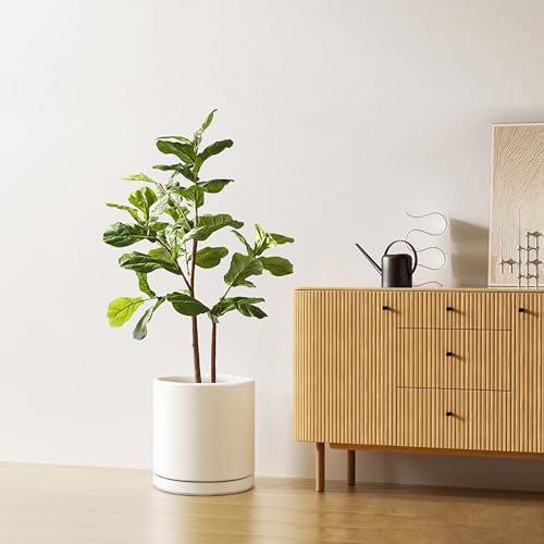 Kazeila 12" Ceramic Planter Pot - Saucer, Drainage - White