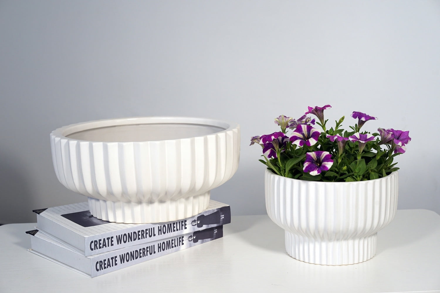 BH&G 12" Fischer Round Ceramic Planter - White