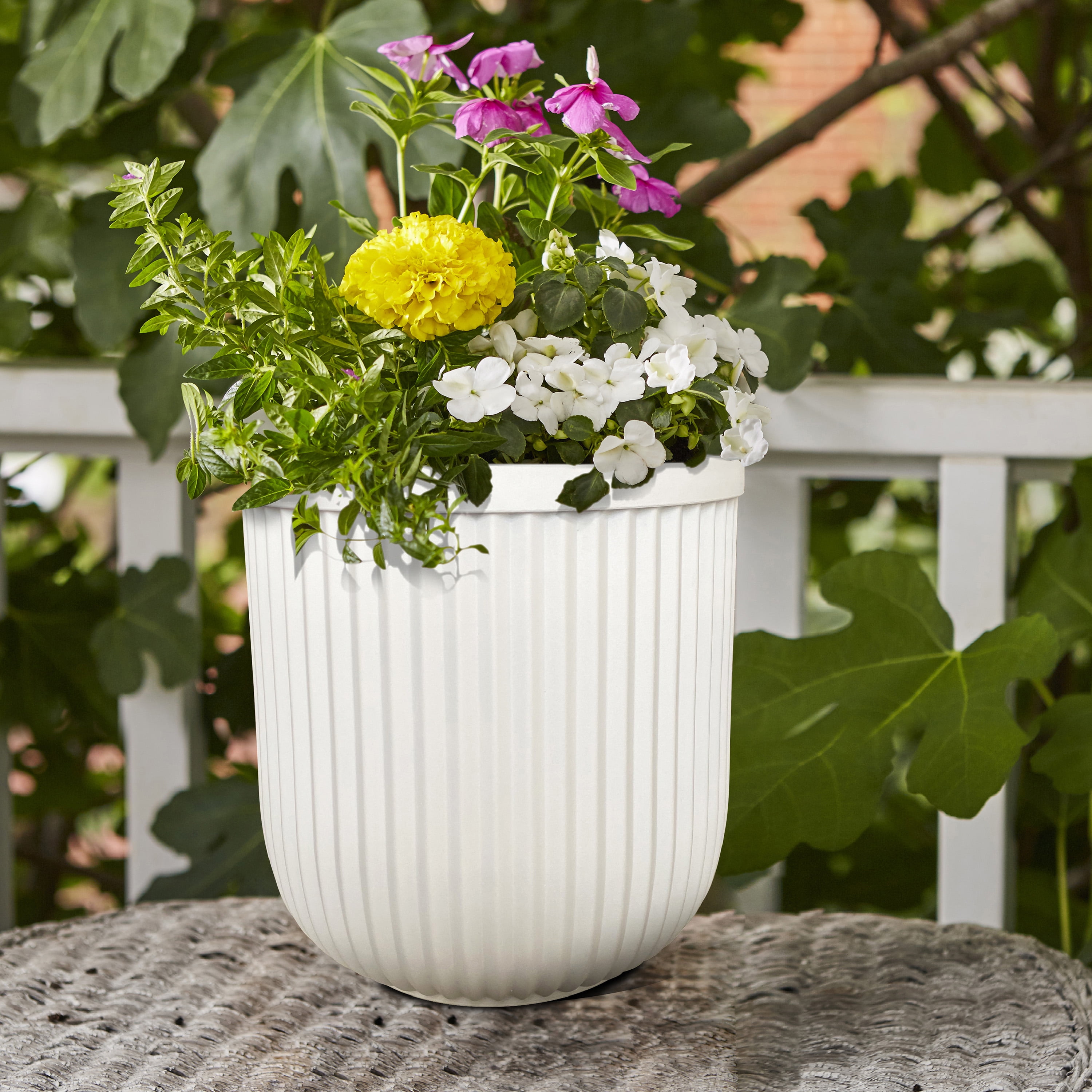Ellan White Resin Plant Pot for Garden Decor