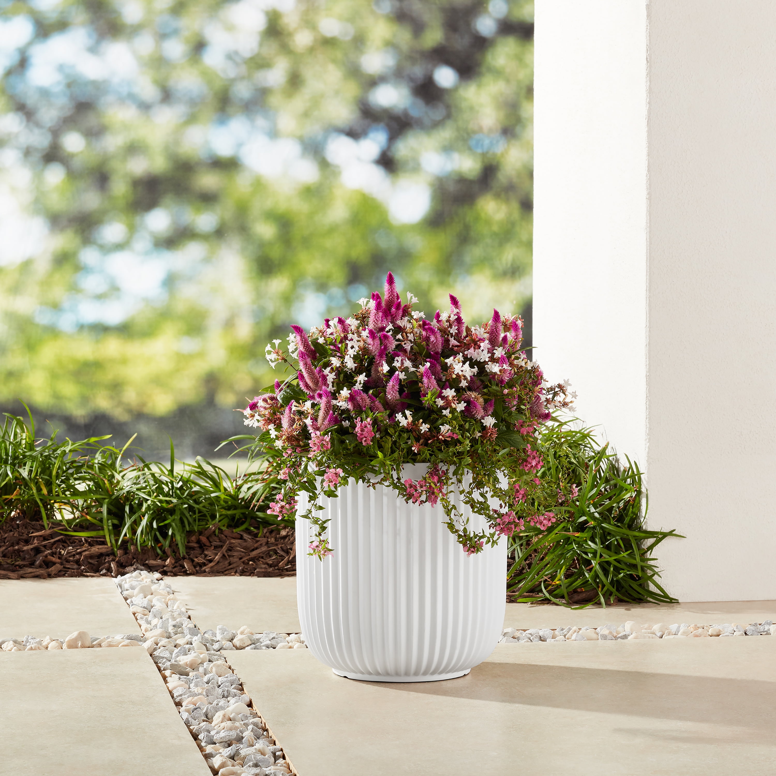 Ellan White Resin Plant Pot for Garden Decor