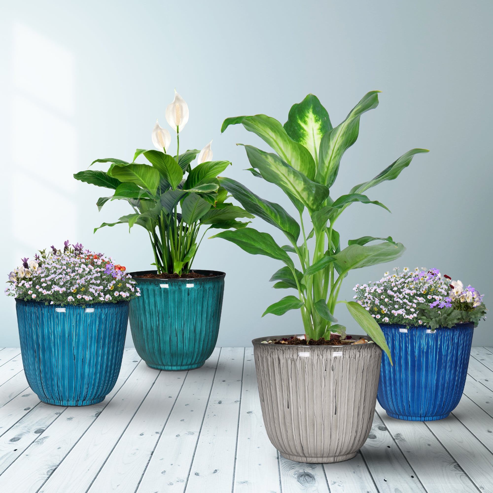 Light Blue Kamala Resin Planter for Outdoor Decor