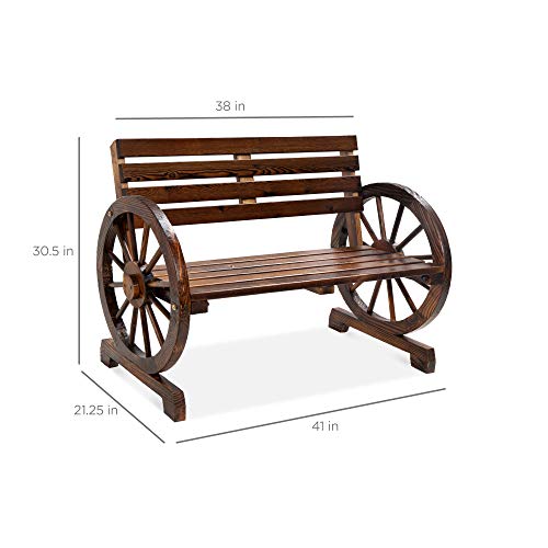 Wooden Wagon Wheel Bench for Patio & Garden