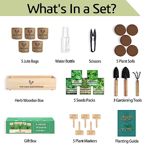 Herb Garden Starter Kit with Wooden Flower Box