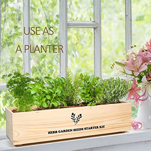Herb Garden Starter Kit with Wooden Flower Box