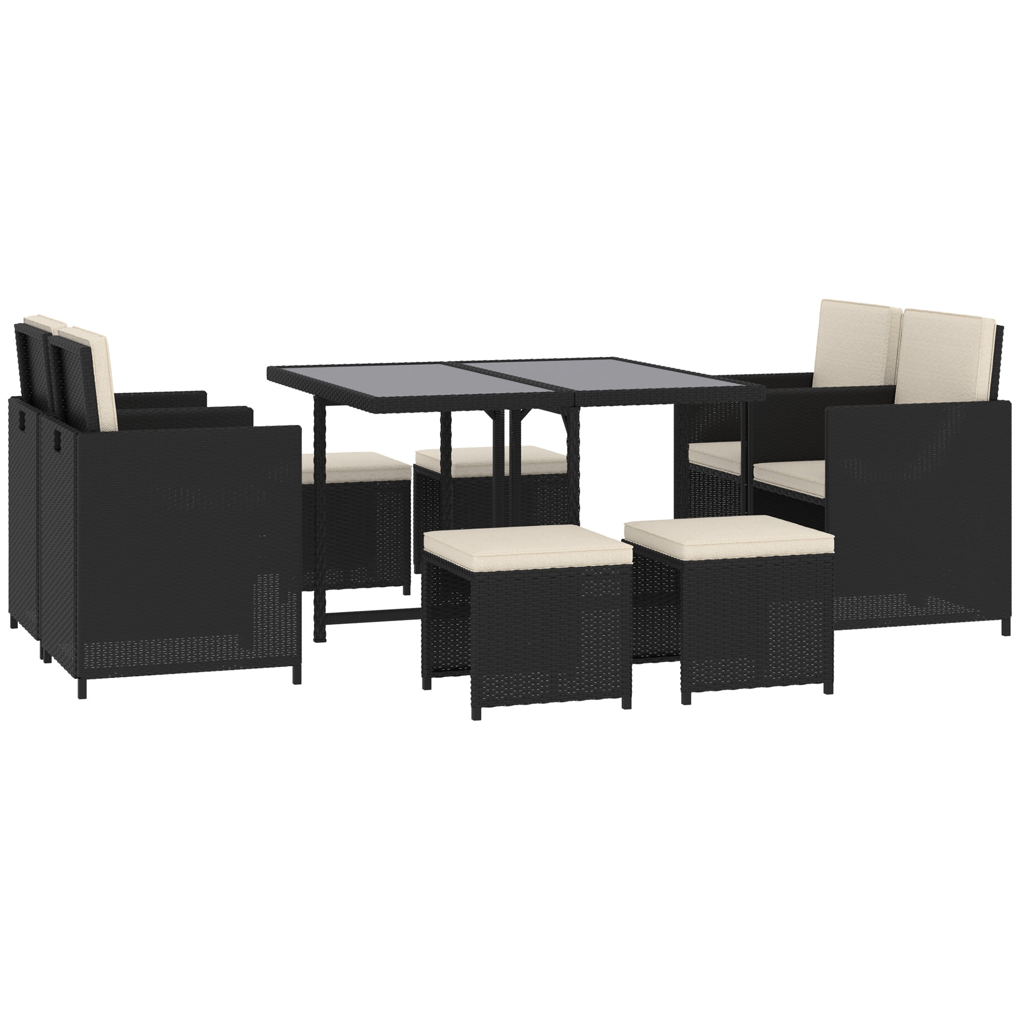 Outsunny 9-Piece Patio Dining Set, PE Rattan, Black