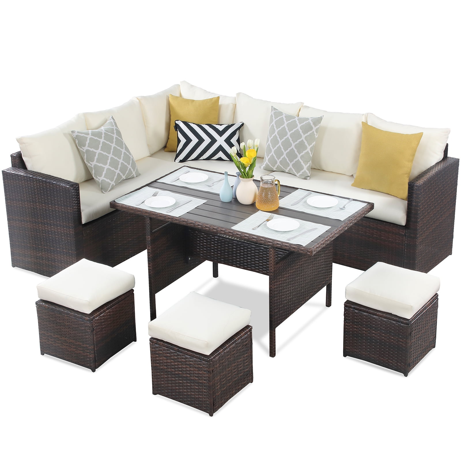 7 Piece All-Weather Wicker Outdoor Sectional Set