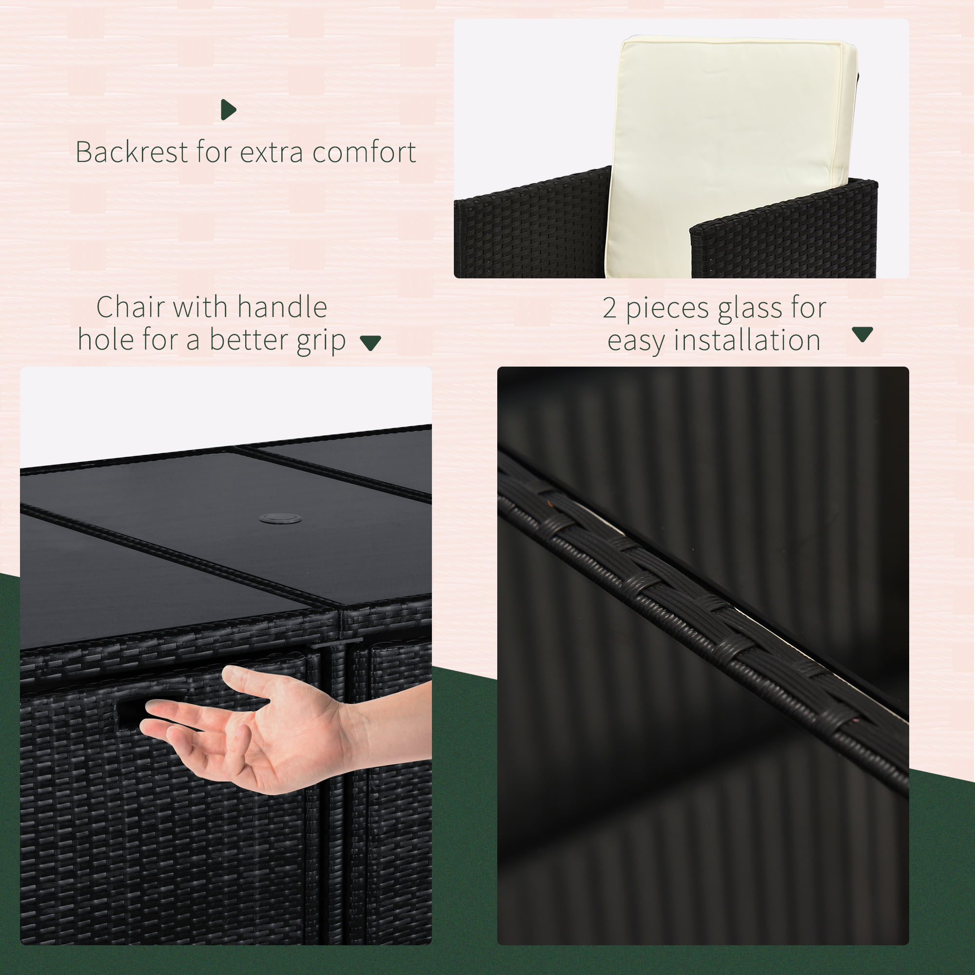 Outsunny 9-Piece Patio Dining Set, PE Rattan, Black