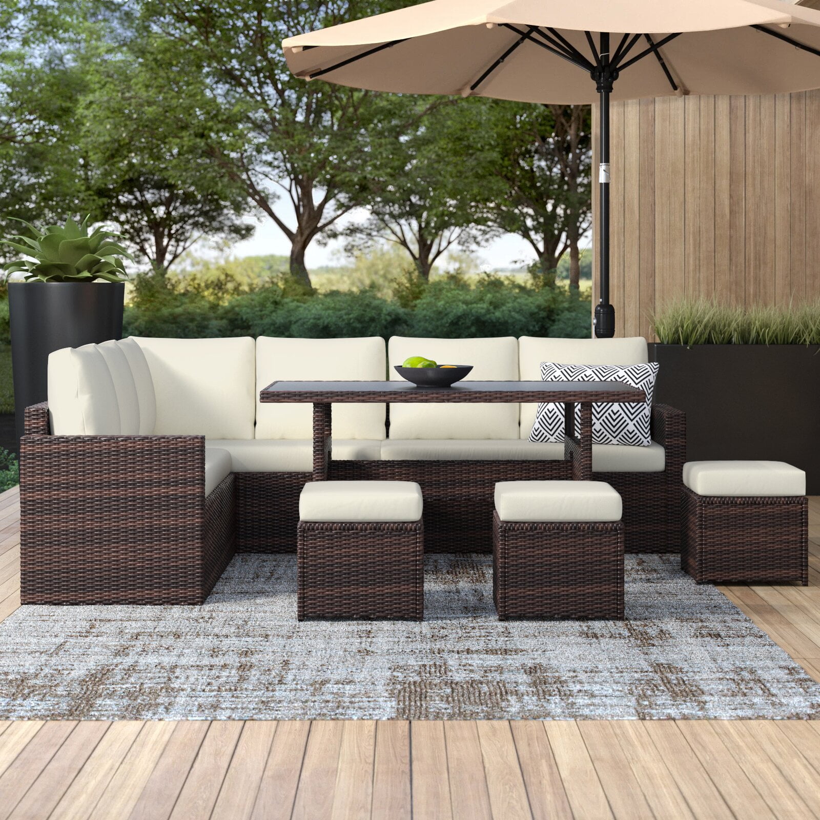 7 Piece All-Weather Wicker Outdoor Sectional Set