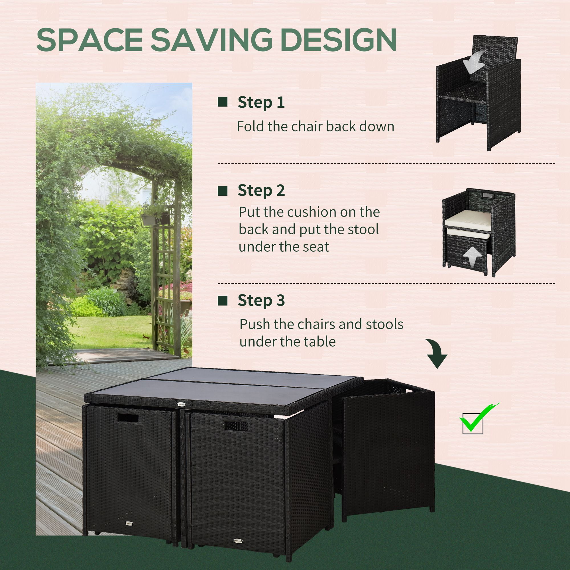 Outsunny 9-Piece Patio Dining Set, PE Rattan, Black