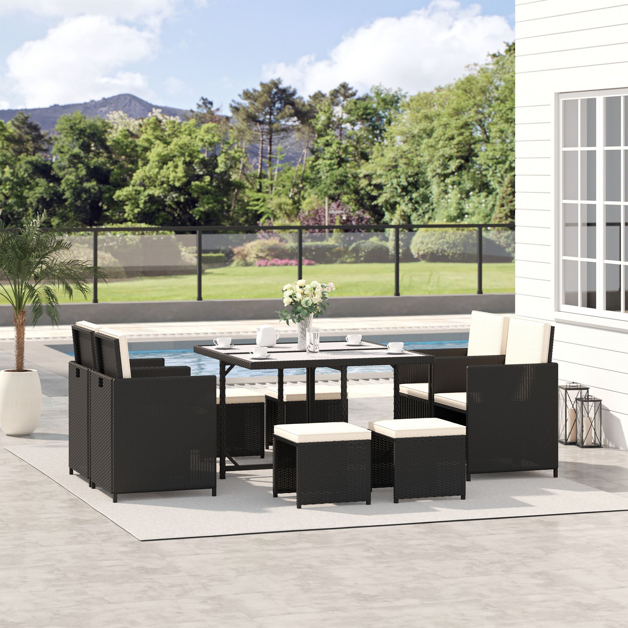 Outsunny 9-Piece Patio Dining Set, PE Rattan, Black
