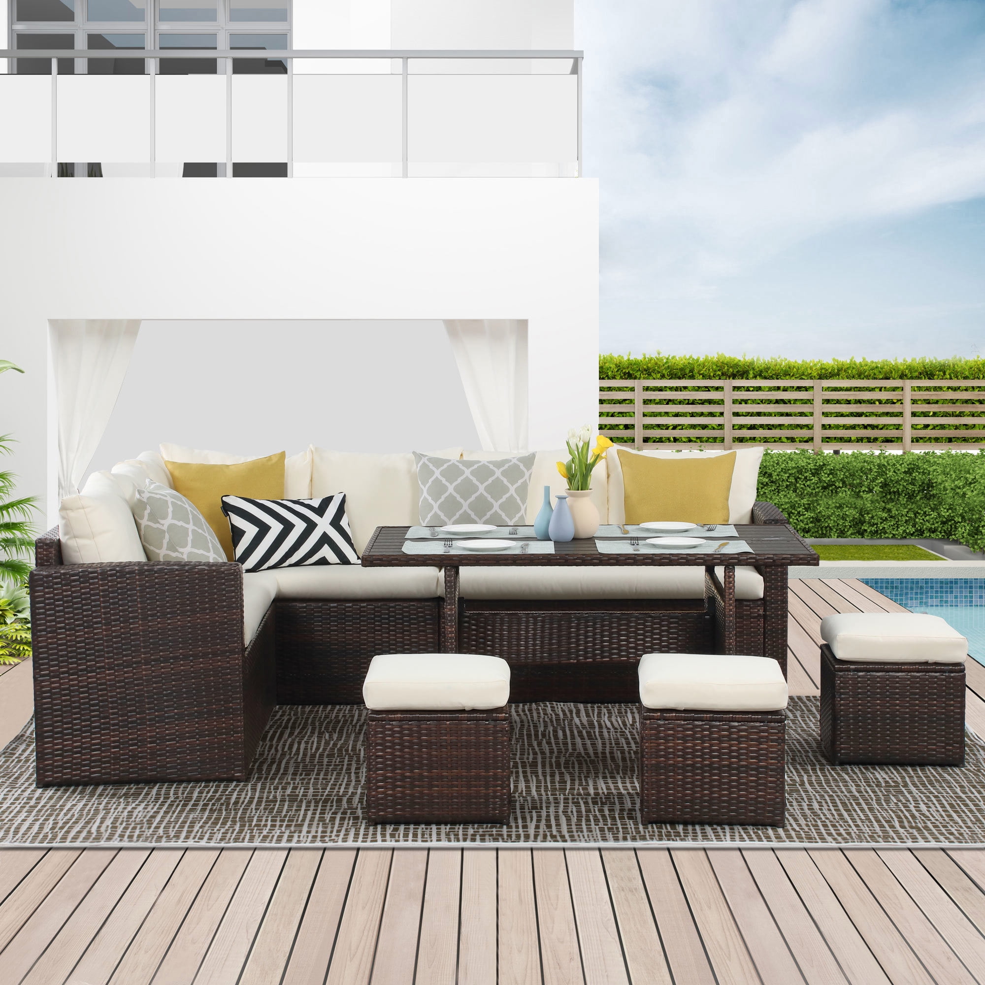 7 Piece All-Weather Wicker Outdoor Sectional Set
