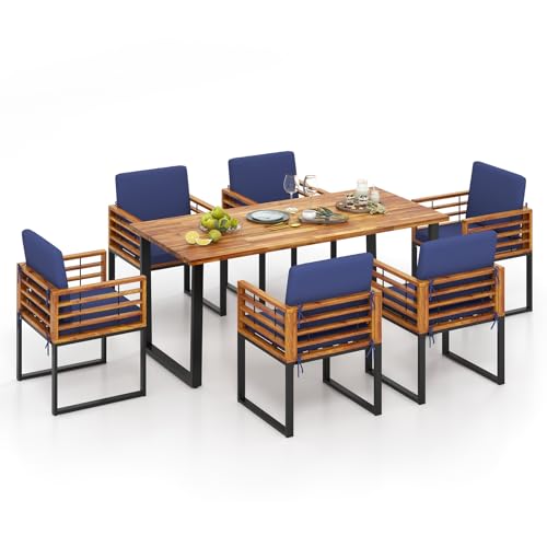Tangkula 7 Piece Acacia Wood Patio Dining Set