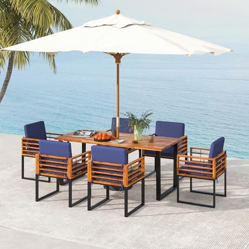 Tangkula 7 Piece Acacia Wood Patio Dining Set