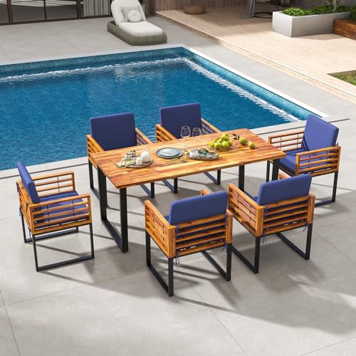 Tangkula 7 Piece Acacia Wood Patio Dining Set