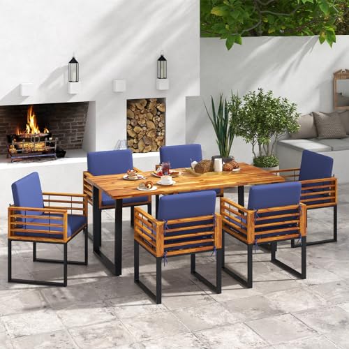 Tangkula 7 Piece Acacia Wood Patio Dining Set