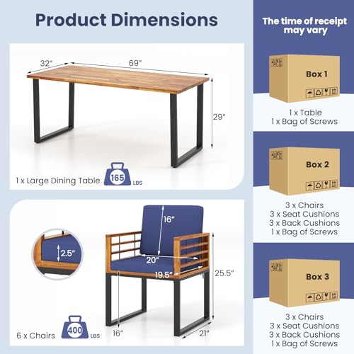 Tangkula 7 Piece Acacia Wood Patio Dining Set