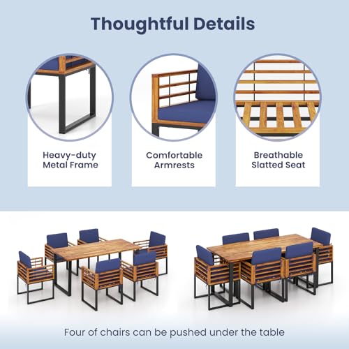 Tangkula 7 Piece Acacia Wood Patio Dining Set