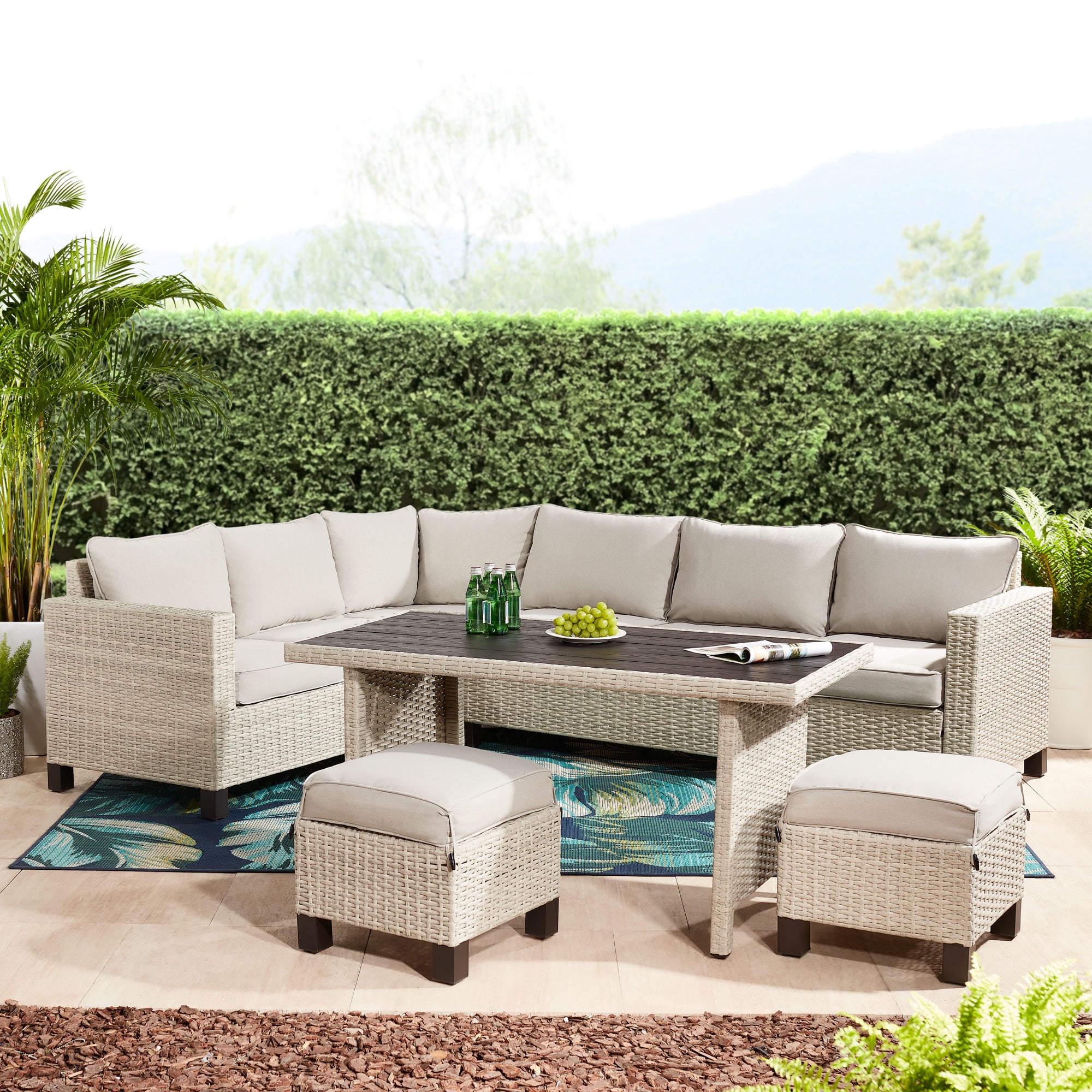Brookbury 5 Piece Wicker Outdoor Sectional Dining Set